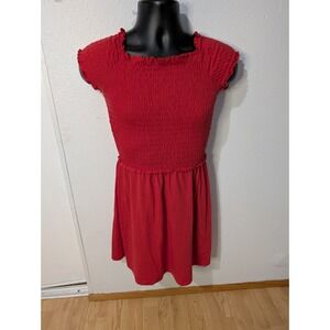 ONLY Naomi Red Smocked Off Shoulder‎ Dress Women's Small Short Sleeve Summer